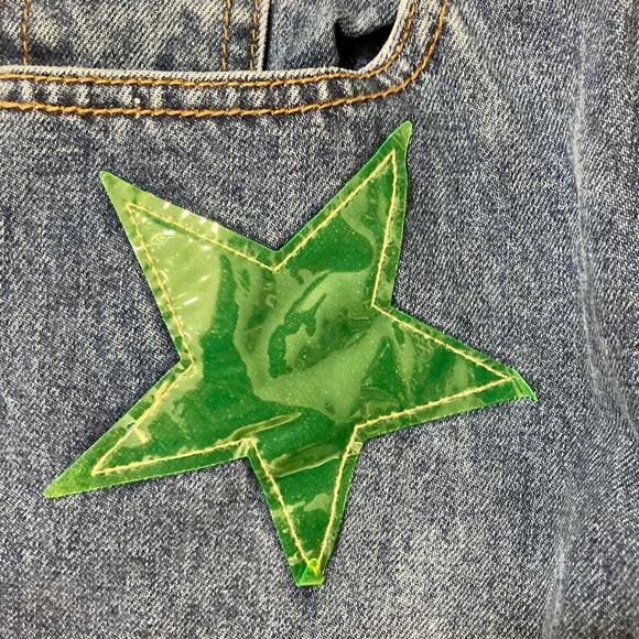 Stonewash star patch ankle jeans, NEW xs Girlfriend ankle blue denim by Glam - Picture 8 of 10